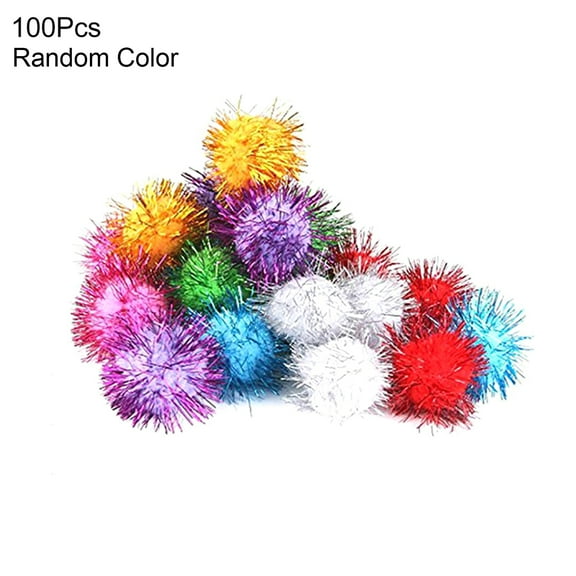 Skymirror 100Pcs Bird Parrot Squirrel Hamsters Sparkly Glitter Tinsel Pompom Balls Decor