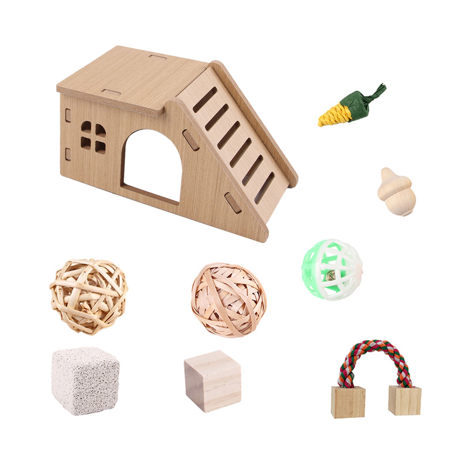 Image showcasing Skymirror 11 Pcs Hamster Wooden Accessories Toys Set Small Animal ...