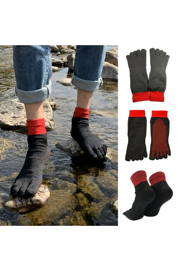 2 Pairs Barefoot Grounding Socks Outdoor Beach Camping Hiking Climbing Five Toes Socks Cut-resistant Men Women Non-slip Silicone Gripper Socks