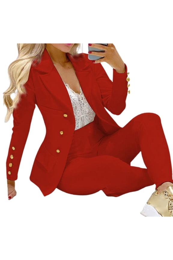 2 Pcs/Set Lady Business Suit Turn-down Collar Solid Color High Waist Single-breasted Ankle-banded Pants suit for Work