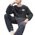 thumbnail image 1 of Skymirror 2 Pcs/Set Men Winter Pajamas Set Round Neck Long Sleeve Thick Twisted Texture Loose Elastic Waist Warm Soft Pockets Solid Color Men Homewear Top Pants Set, 1 of 8