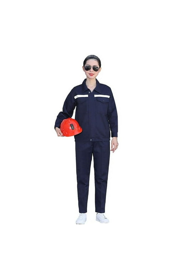 2 Pcs/Set Unisex Workwear Suit Wear-resistant Reflective Stripe Safety Worker Pockets Coat Pants Set Mechcanic Auto Repairmen Dust-proof Working Uniform