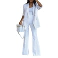 thumbnail image 1 of Skymirror 2 Pcs/Set Women Coat Pants Set Lapel Double-breasted Mid Length Cardigan Long Sleeve Jacket Wide Leg High Waist Straight Trousers Lady Formal Commute Outfit, 1 of 8