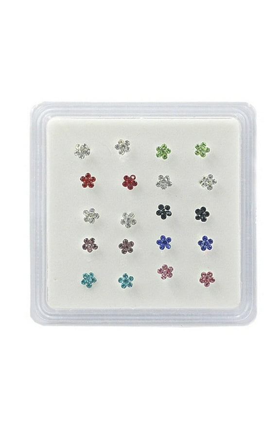20Pcs/Box Women Flower Rhinestone Silver Plated Nose Stud Body Piercing Jewelry