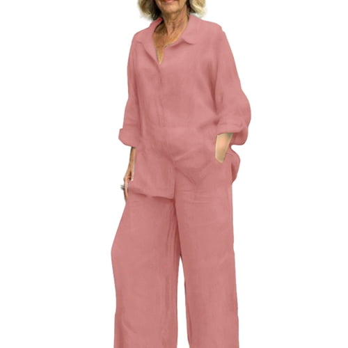 Skymirror 2Pcs/Set Women's Elegant Suit Cotton Linen Breathable Stylish Casual Long Sleeve Suit Spring Autumn Supply