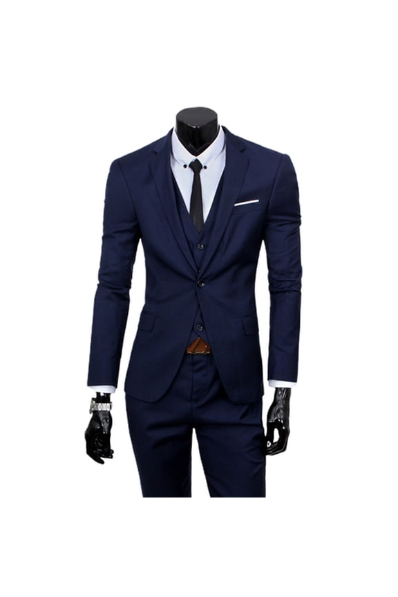 3 Pcs/Set Business Suit 3 Piece Set Slim Fit Zipper Solid Color Men Formal Suit for Evening Prom