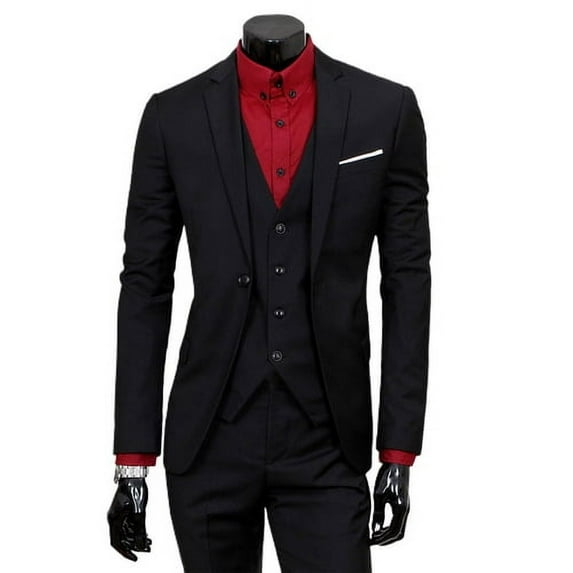 Skymirror 3 Pcs/Set Business Suit 3 Piece Set Slim Fit Zipper Solid Color Men Formal Suit for Evening Prom
