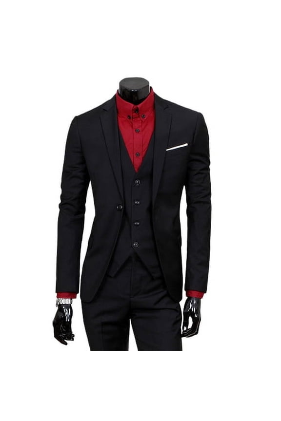 3 Pcs/Set Business Suit 3 Piece Set Slim Fit Zipper Solid Color Men Formal Suit for Evening Prom