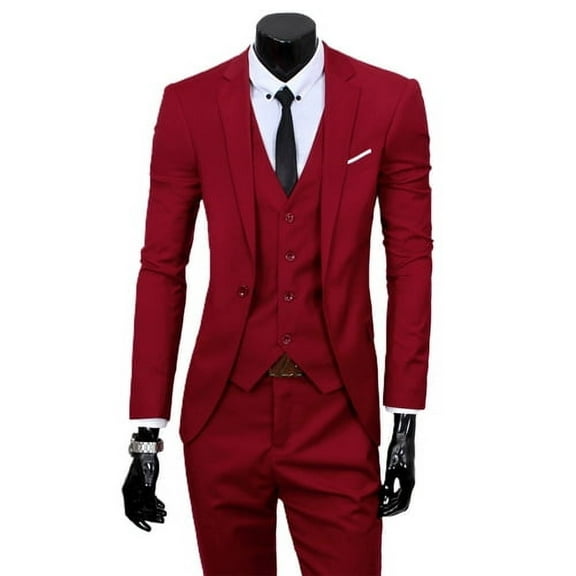 Skymirror 3 Pcs/Set Business Suit 3 Piece Set Slim Fit Zipper Solid Color Men Formal Suit for Evening Prom