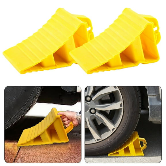 Skymirror 4Pcs Car Wheel Chocks with Handles Non-Slip Wheel Stoppers for RVs Trucks Boats Aircraft UV Resistant Bright Yellow Wheel Blocks