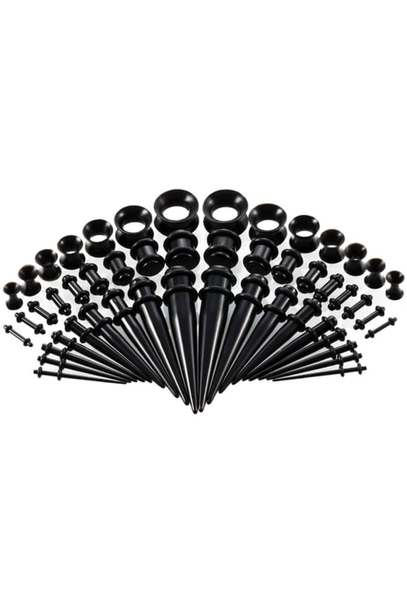 50Pcs Ear Expander Double O-Rings Flared Tunnels Three-piece Suit Hypoallergenic Body Piercing Jewelry Set Smooth Surface Finish Acrylic Tapers And Plugs Silicone Tunnels Perfect Gift