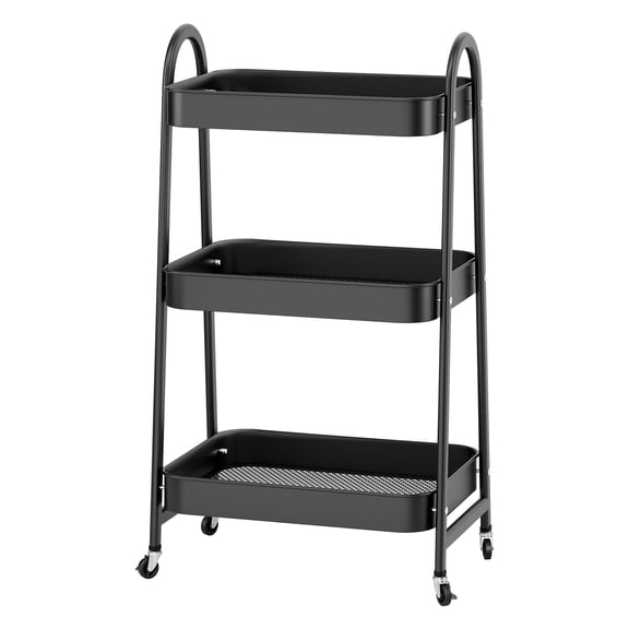 Skymirror A-Line Fruit Vegetable Storage Cart, 3 Tiers Stackable Carbon Steel Storage Baskets with Casters, Fruit Vegetable Produce Organizer Bins for Kitchen, Pantry, Bathroom