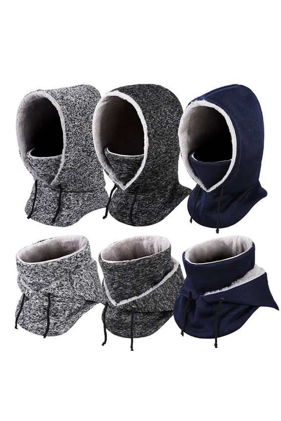 Autumn Winter Fleece Lining Balaclava Hat Outdoor Riding Full Face Guard Headgear Windproof Adjustable Drawstring Sports Ski Hat