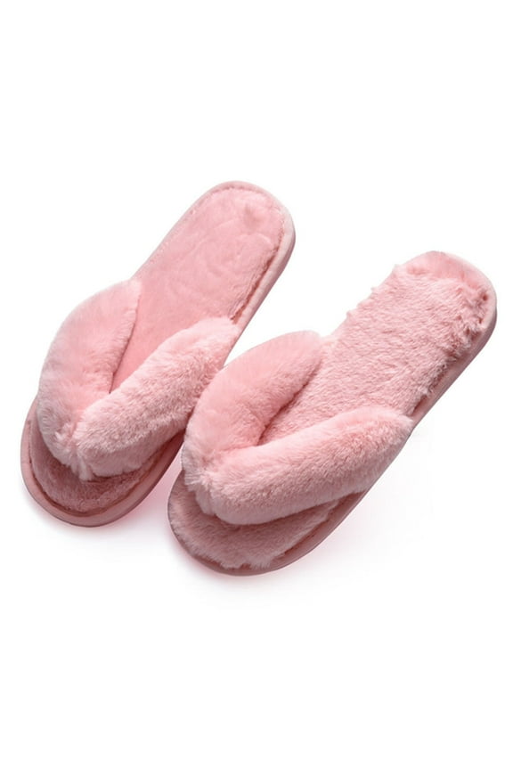 Autumn Winter Women Home Flip Flops Faux Bunny Fur Fluffy Anti-Skid Slippers