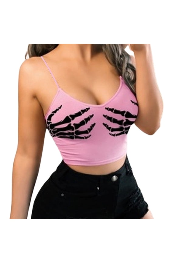 Bodycon Crop Top Hand Print Gothic Sexy Close Fit Low Cut Camisole Clubwear