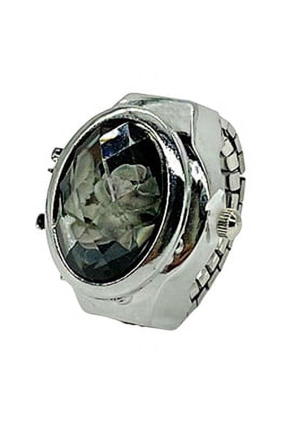 Colorful Rhinestone Ring Watch with Flip Cover Elastic Stainless Steel Band Oval Dial Women Watch Finger Ring Birthday Gift Fashion Accessories