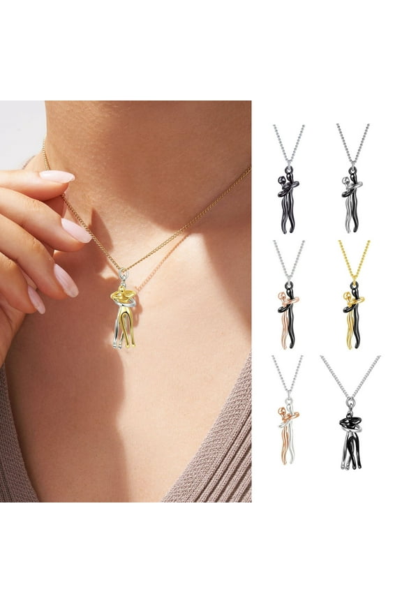 Couple Hugging Necklace Romantic Love Symbol Embrace Necklace Valentines Day Anniversaries Gift for Wife Girlfriend Dating Daily Wear Neck Jewelry