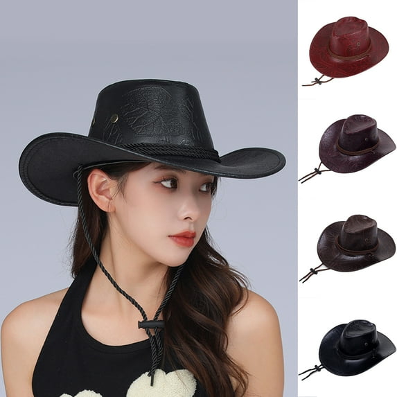 Skymirror Cowboy Hat Adjustable Wide Brim Anti UV Breathable Outdoor Activities Sun Cowgirl Hat for Walking