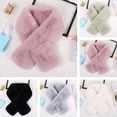 thumbnail image 1 of Skymirror Cross Scarf Faux Rabbit Fur Thickened Soft Cozy Plush Cold Resistant Solid Color Autumn Winter Women Neck Warmer Collar Scarf for Daily Life, 1 of 8
