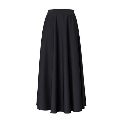 Skymirror Elegant Women Maxi Skirt High Waist Tummy Control A-line Loose Hem Pockets Solid Color Ankle Length Soft Breathable Lady Dating Party Banquet Skirt