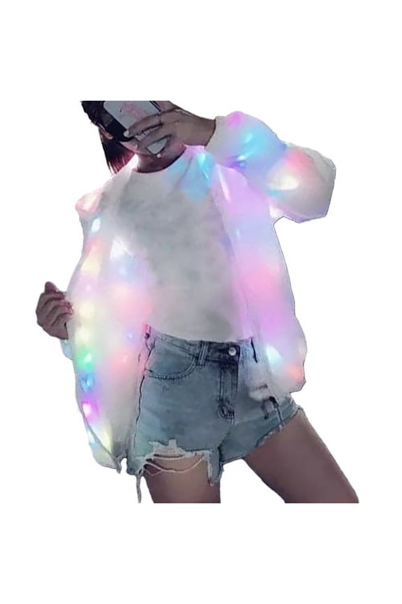 Fall Winter Glow Jacket Colorful Light Emitting Hooded Long Sleeve Pockets LED Luminous Costume Club Concert Dancing Party Coat