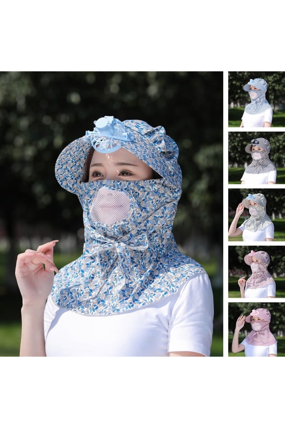 Fan Sunhat Strong Wind Cooling Sunshade Wide Brim Hollow Out Mesh Sun Decorative Neck Outdoor Fan Cap Headwear