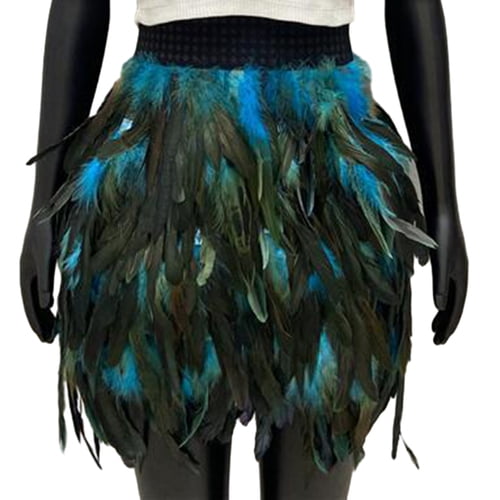 Skymirror Festival Faux Feather Skirt Punk Gothic Style Hand-Stitched Design Stage Performance Punk Gothic Mini Short Skirt