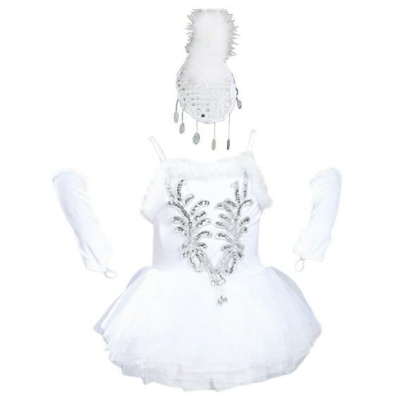 Skymirror Girls Dance Ballet Leotards Skirt Toddler Ballerina Dresses Sequin Sleeveless Outfit Combo with Dress, 1 Pair of Sleeves and Hair Accessory