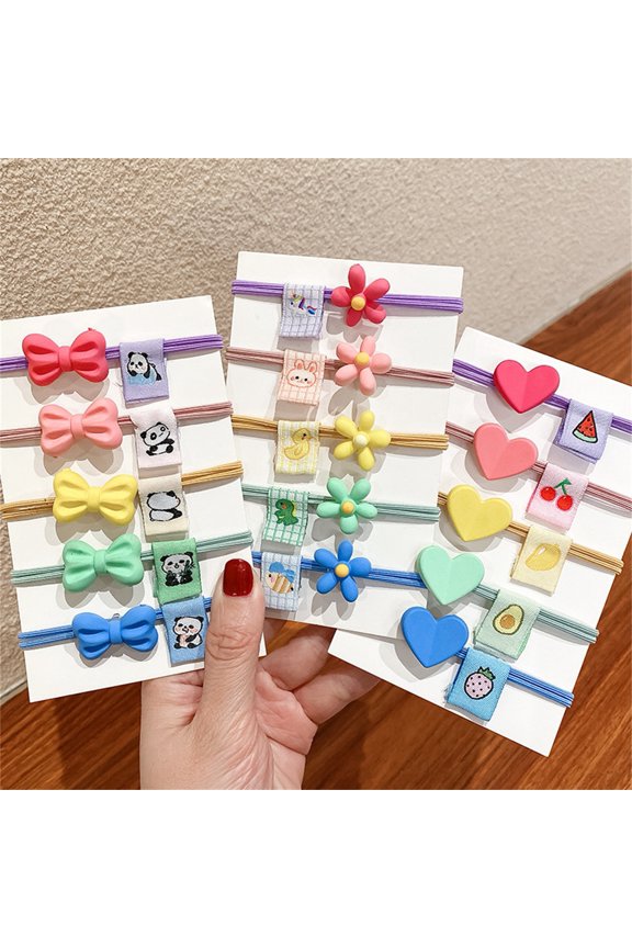 Hair Band Candy Color Stretch Tight Durable Elastic Hair Accessories Lightweight Adorable Bowknot Flower Love Heart Hair Rope for Girls