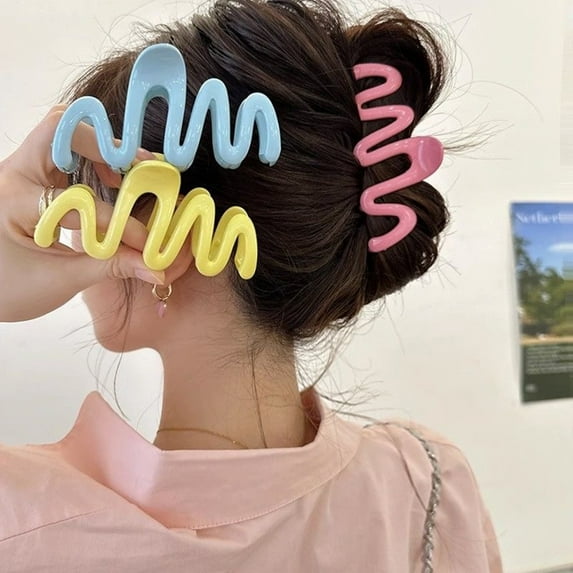 Skymirror Hair Claw Clip Wavy Candy Color Non Slip Strong Hold Elegant Large Women Long Thick Thin Curly Hair Clamp Fashion Hair Accessories
