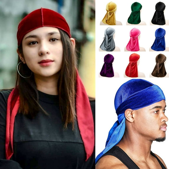 Skymirror Headscarf Cap Hip Hop Solid Color Elastic Oversized Headwear Clothes Accessory Velvet Women Men Long Tail Headwrap Bandana for Outdoor