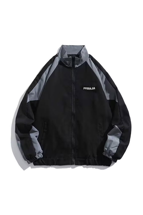 Hip Hop Jacket Patchwork Windbreaker Coats for Women Men Casual Zipper Stand-up Collar Block Outerwear for Spring Autumn Outdoor Sports Party