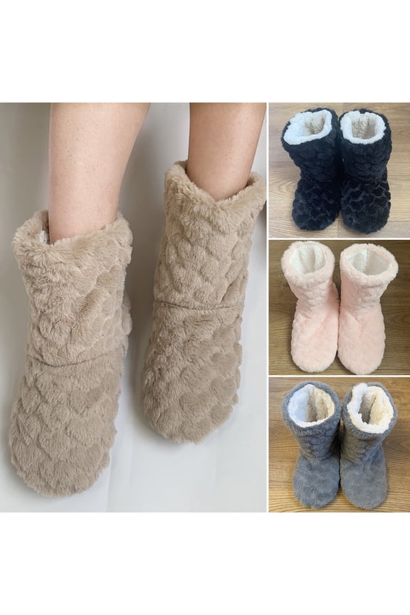 Home Slippers Non-slip Jacquard Technology Furry Calf Length Thickening Keep Warm Adult Mid-Tube Winter Plush Slippers for Indoor