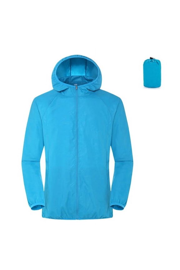 Hooded Long Sleeve Shrinkable Cuffs Pockets Zipper Placket Windbreaker Jacket Men Women Waterproof Sun Protection Coat