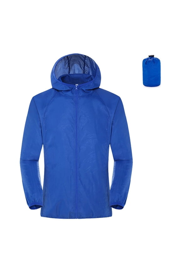 Hooded Long Sleeve Shrinkable Cuffs Pockets Zipper Placket Windbreaker Jacket Men Women Waterproof Sun Protection Coat