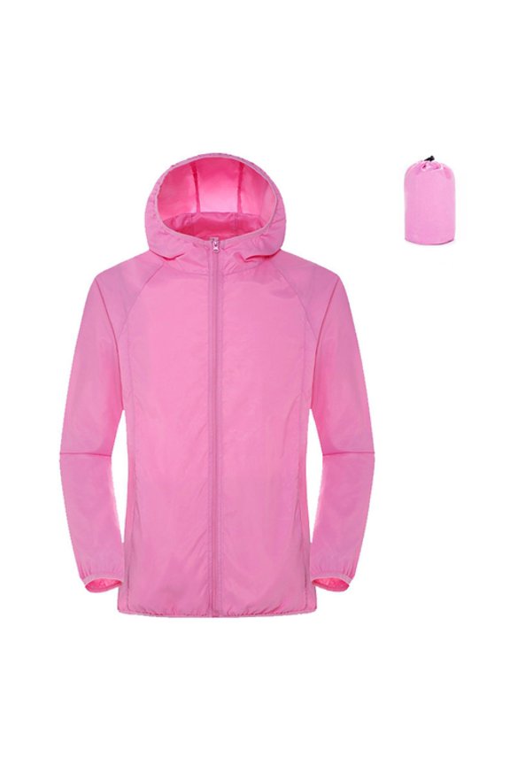 Hooded Long Sleeve Shrinkable Cuffs Pockets Zipper Placket Windbreaker Jacket Men Women Waterproof Sun Protection Coat