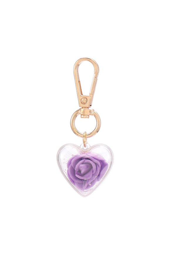 Keychain Pendant Fake Rose Decor Heart Shape Eternal Flower Stainless Clip Shoulder Bag Decoration Pendant Keyring Pendant