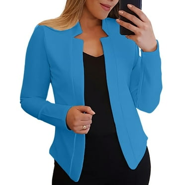 Skymirror Long Sleeves Solid Color Slim Fit Women Blazer Office Work Notched Collar Open Stitch Cardigan Blazer Outerwear