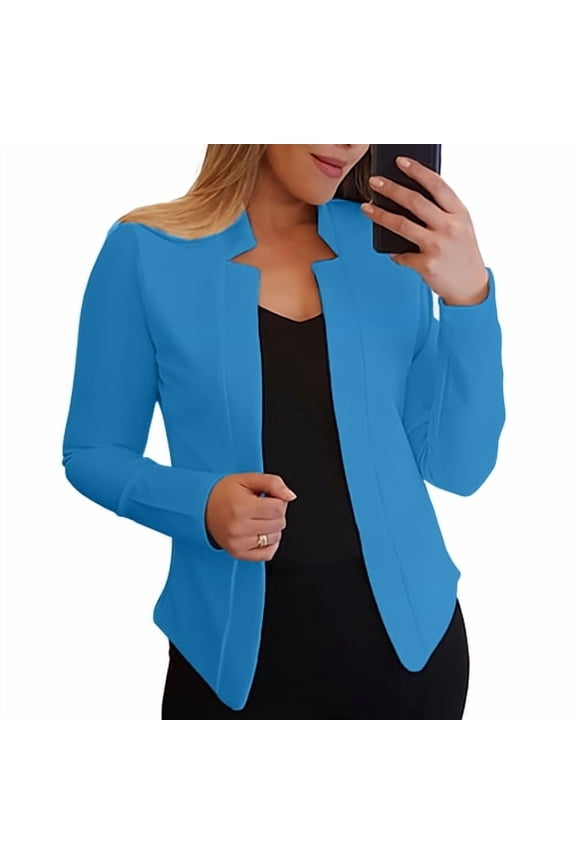 Long Sleeves Solid Color Slim Fit Women Blazer Office Work Notched Collar Open Stitch Cardigan Blazer Outerwear