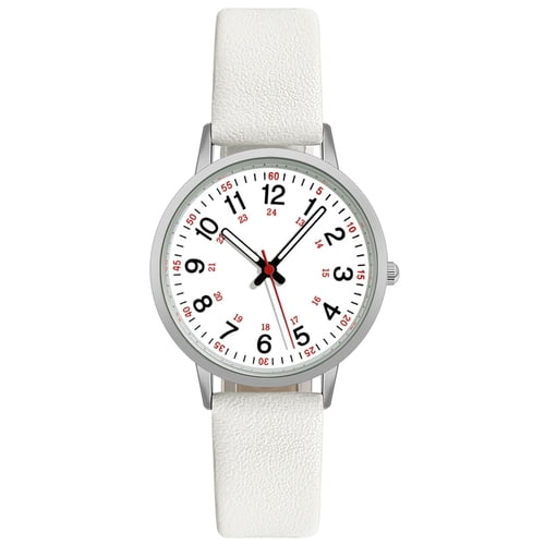 Luminous Digital Watch with Soft Faux Leather Strap 24 Hours Time Round Dial Quartz Watch Women Fashion Wrist Watch for Students Nurse Office Worker Christmas Birthday Gift