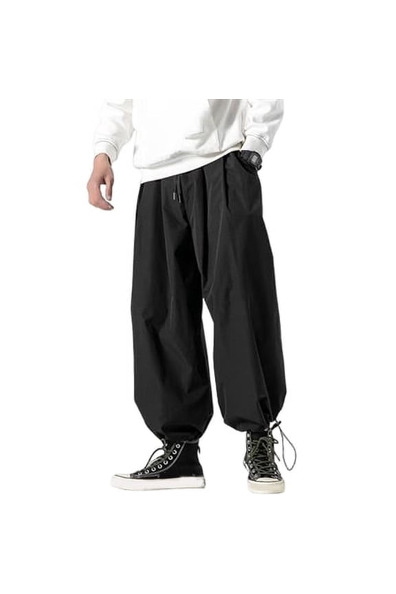 Men Bloomers Japanses Style Loose Deep Crotch Solid Color Drawstring Elastic Waist Ankle-banded Soft Breathable Hip Hop Streetwear Long Trousers Harem Pants
