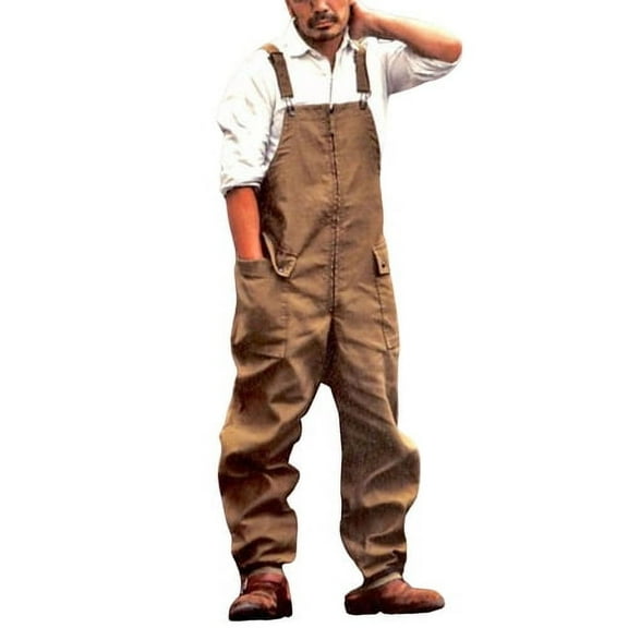 Skymirror Men Denim Jumpsuit Casual Retro Style Loose Fit Overalls with Large Pockets Soft Thick Fabric Cargo Jumpsuit