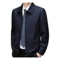 thumbnail image 1 of Skymirror Men Fall Spring Coat Turn-down Collar Smooth Zipper Closure Cardigan Long Sleeve Solid Color Smooth Thin Loose Mid-aged Father Daily Jacket, 1 of 8