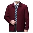 thumbnail image 1 of Skymirror Men Fall Spring Coat Turn-down Collar Smooth Zipper Closure Cardigan Long Sleeve Solid Color Smooth Thin Loose Mid-aged Father Daily Jacket, 1 of 8