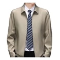 thumbnail image 1 of Skymirror Men Fall Spring Coat Turn-down Collar Smooth Zipper Closure Cardigan Long Sleeve Solid Color Smooth Thin Loose Mid-aged Father Daily Jacket, 1 of 8