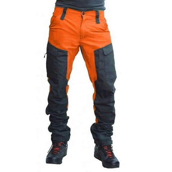 Skymirror Men Fashion Color Block Multi Pockets Sports Long Cargo Pants Work Trousers