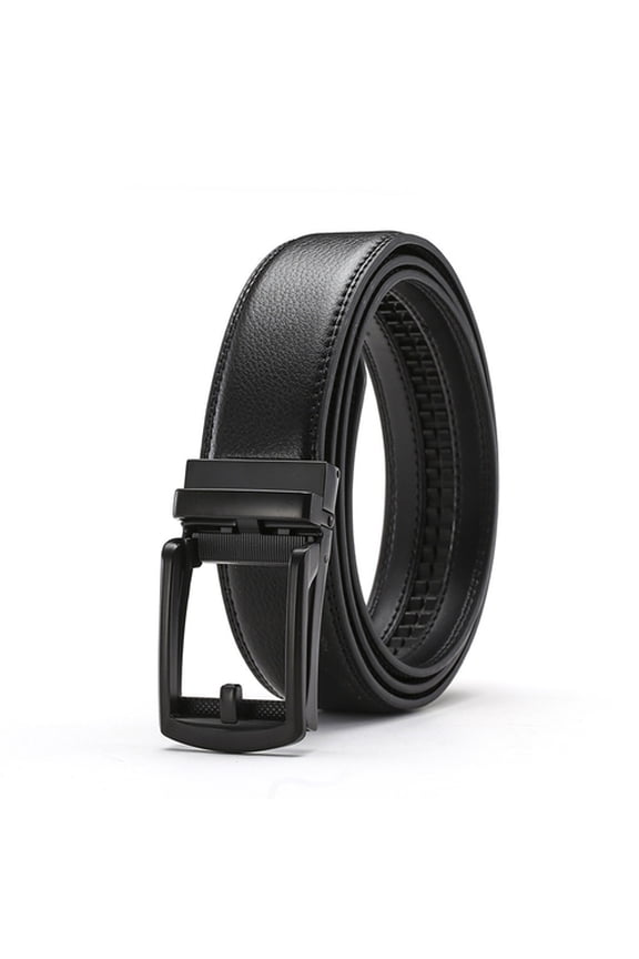Men Faux Leather Belt Micro Automatic Buckle Ratchet Track Belt Scratch-resistant Belt Fashion Accessories