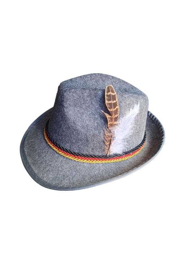 Men Fedora Retro Jazz Hat Feather And Rope Decor Curved Edge Solid Color Oktoberfest Party Festivals Holiday Bowler Cap
