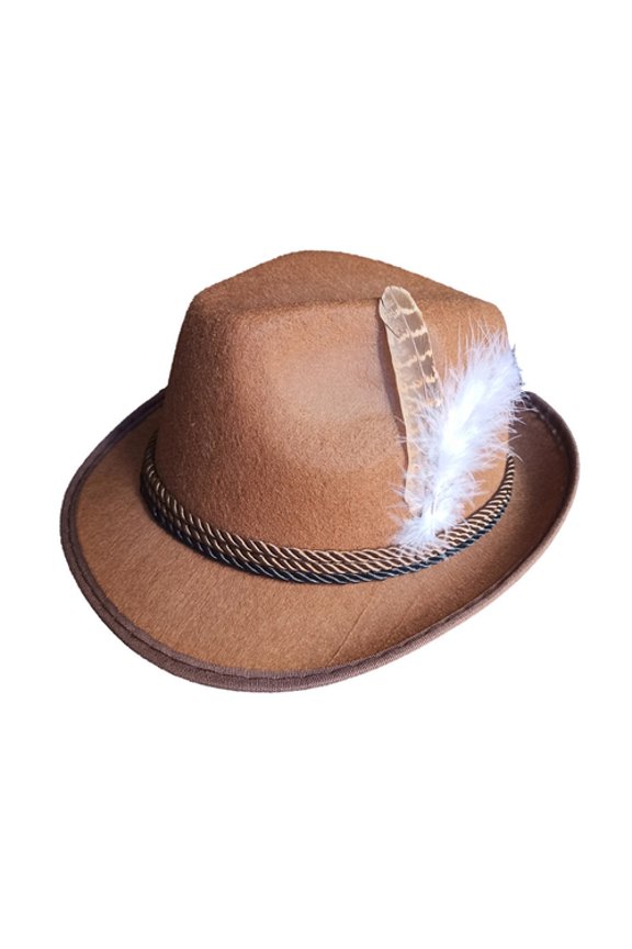 Men Fedora Retro Jazz Hat Feather And Rope Decor Curved Edge Solid Color Oktoberfest Party Festivals Holiday Bowler Cap