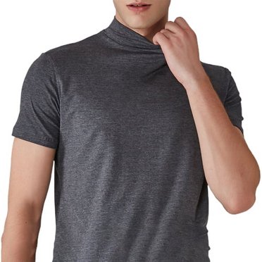 Skymirror Men Half High Collar Slim Fit T-shirt Summer Casual Short Sleeve Solid Color Elastic Thin Pullover Tee Shirt